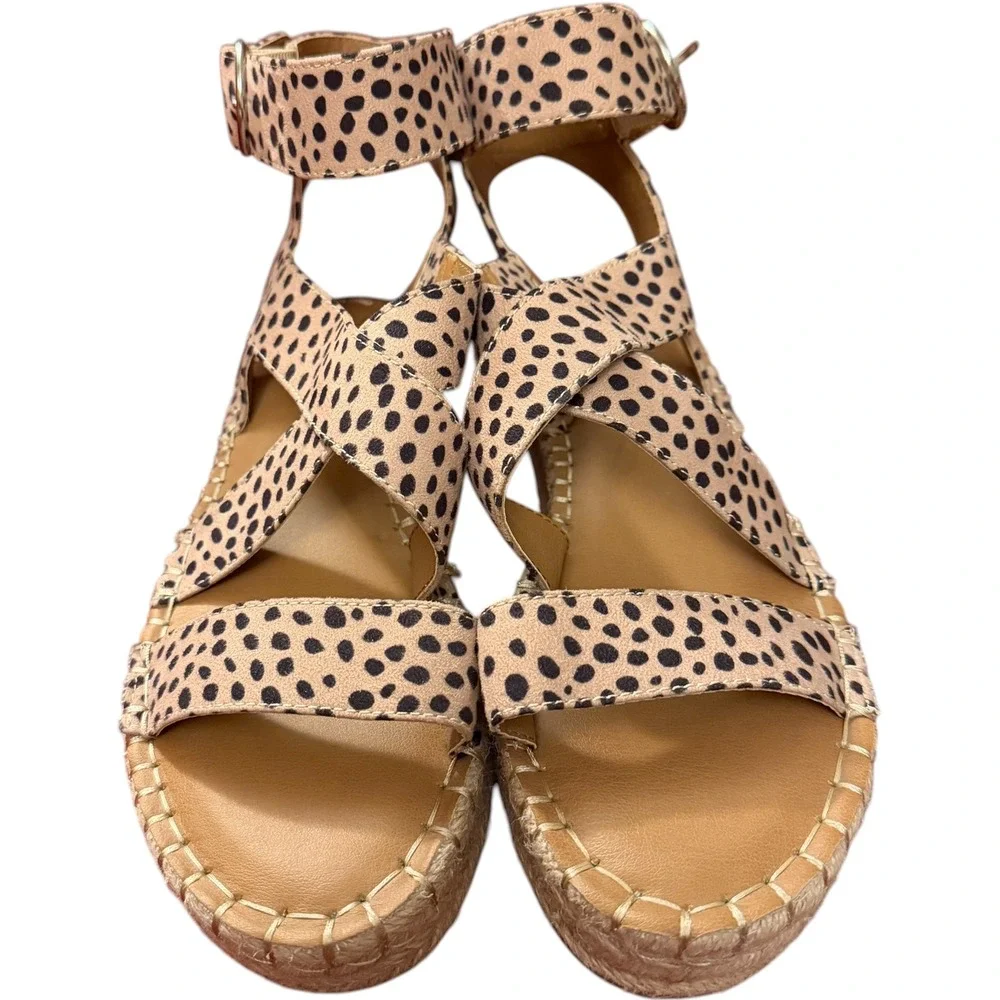 Dolce Vita Carol Espadrille Sandals Womens 7.5 Tan Black Animal Print Platform‎
